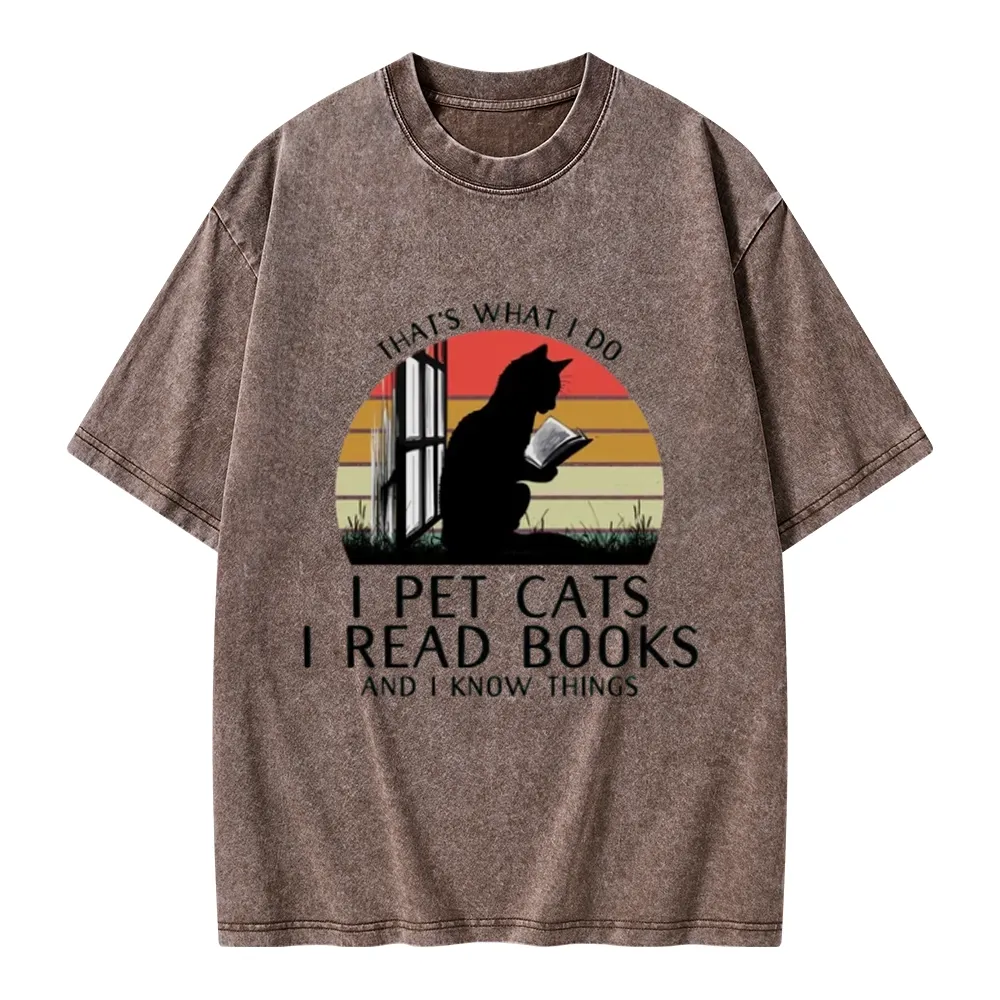Pagewings Cat And BookUnisex Washed T-shirt