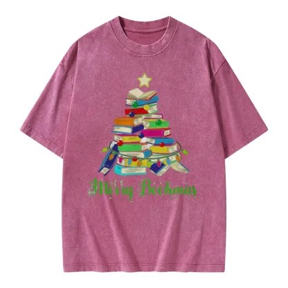 Pagewings Book Christmas Tree Unisex Washed T-shirt