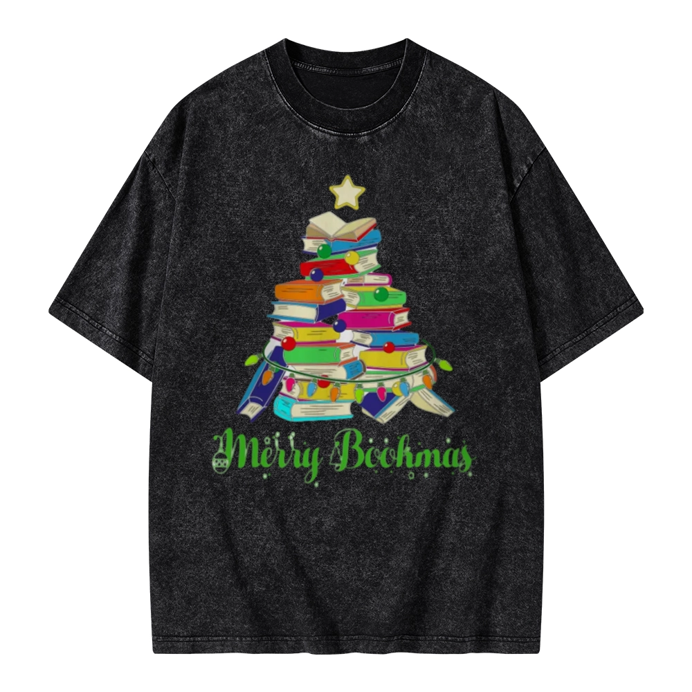 Pagewings Book Christmas Tree Unisex Washed T-shirt