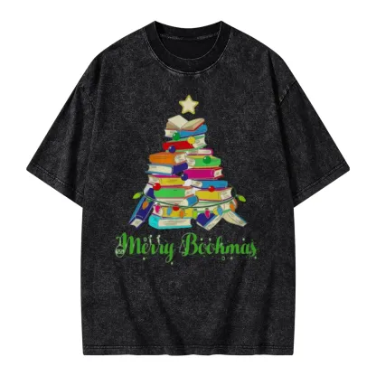Pagewings Book Christmas Tree Unisex Washed T-shirt