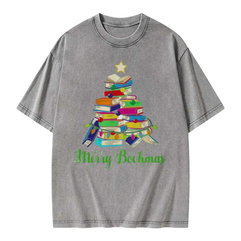 Pagewings Book Christmas Tree Unisex Washed T-shirt
