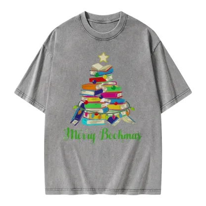 Pagewings Book Christmas Tree Unisex Washed T-shirt
