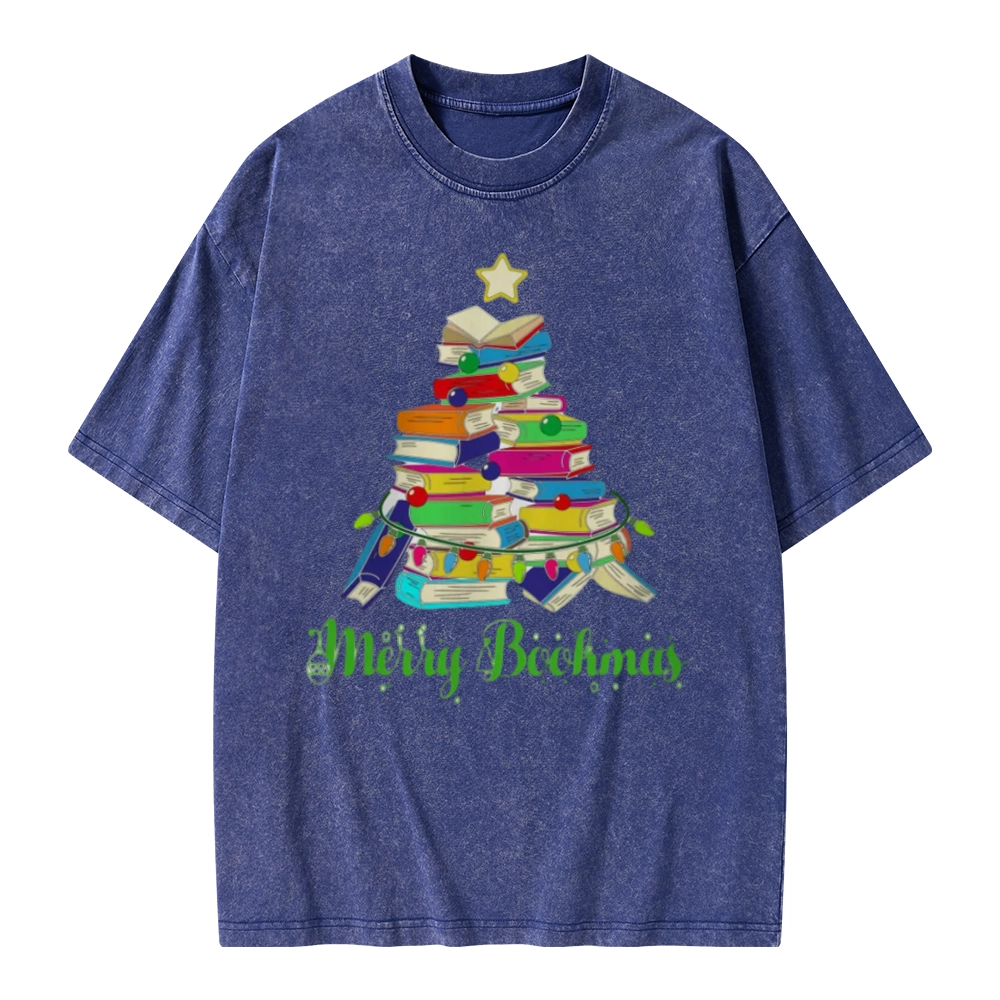 Pagewings Book Christmas Tree Unisex Washed T-shirt