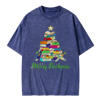Pagewings Book Christmas Tree Unisex Washed T-shirt