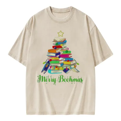 Pagewings Book Christmas Tree Unisex Washed T-shirt