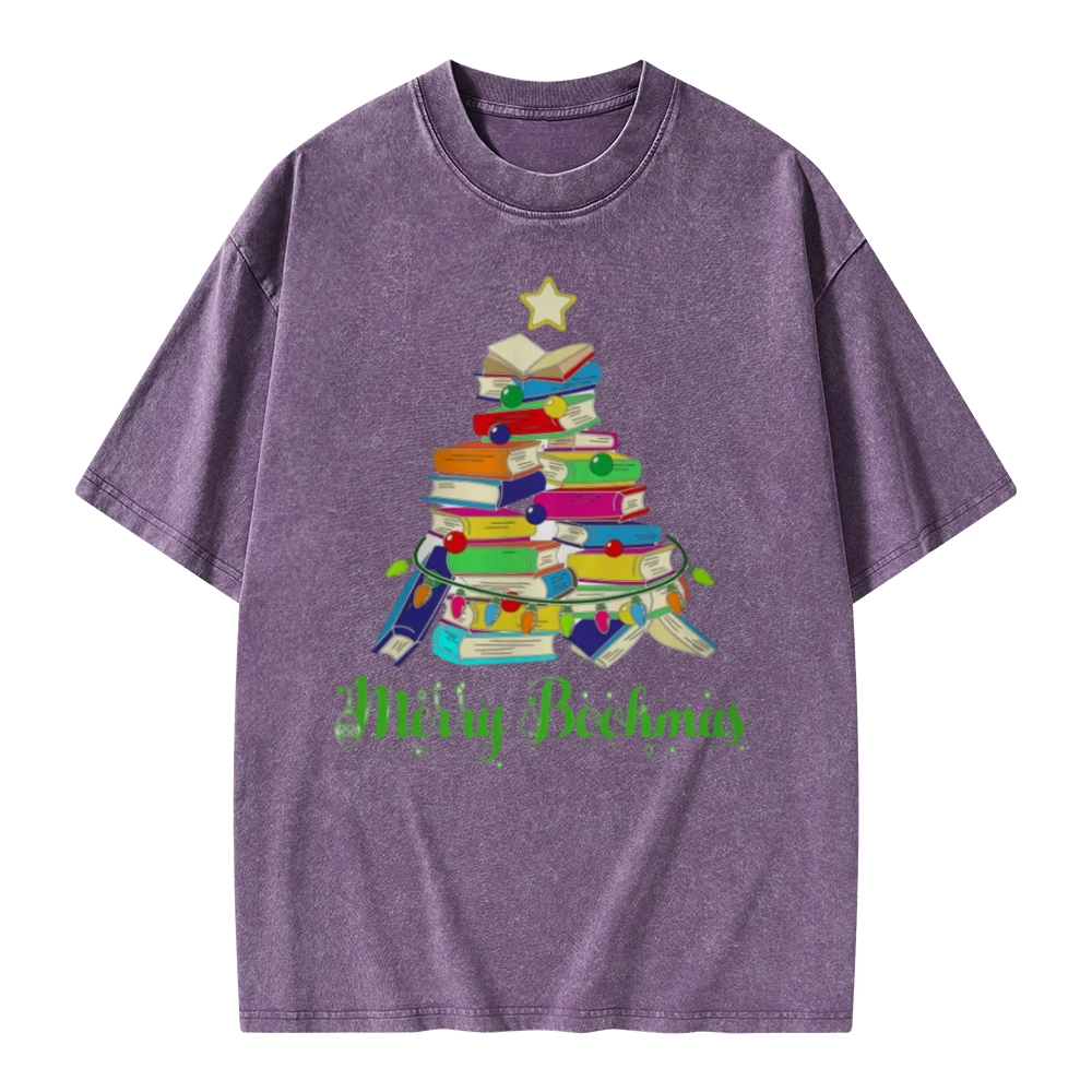 Pagewings Book Christmas Tree Unisex Washed T-shirt