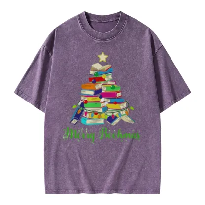 Pagewings Book Christmas Tree Unisex Washed T-shirt