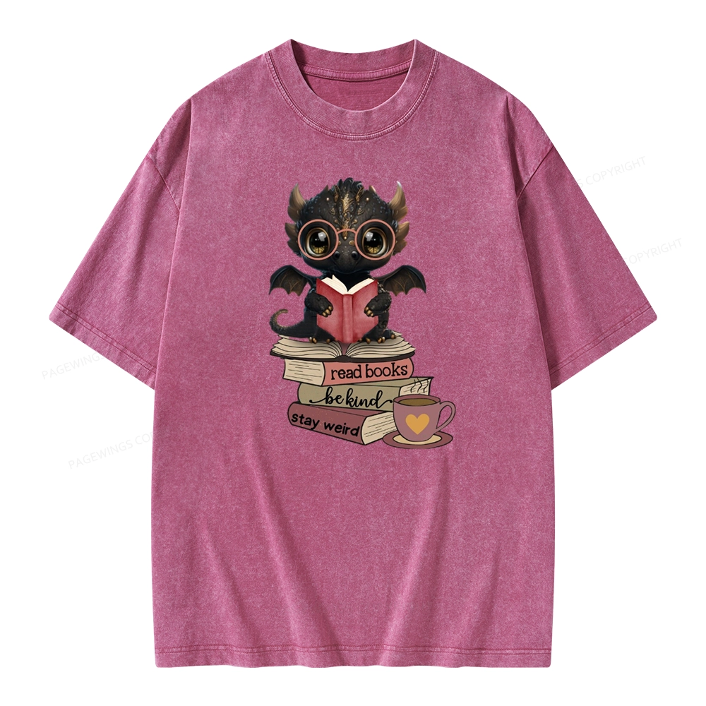 Pagewings Cute Dragon Reading Unisex Washed T-shirt