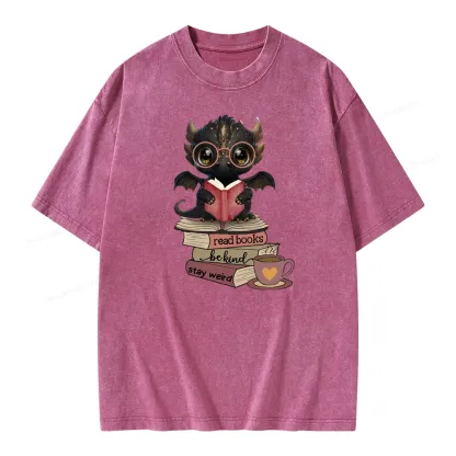 Pagewings Cute Dragon Reading Unisex Washed T-shirt