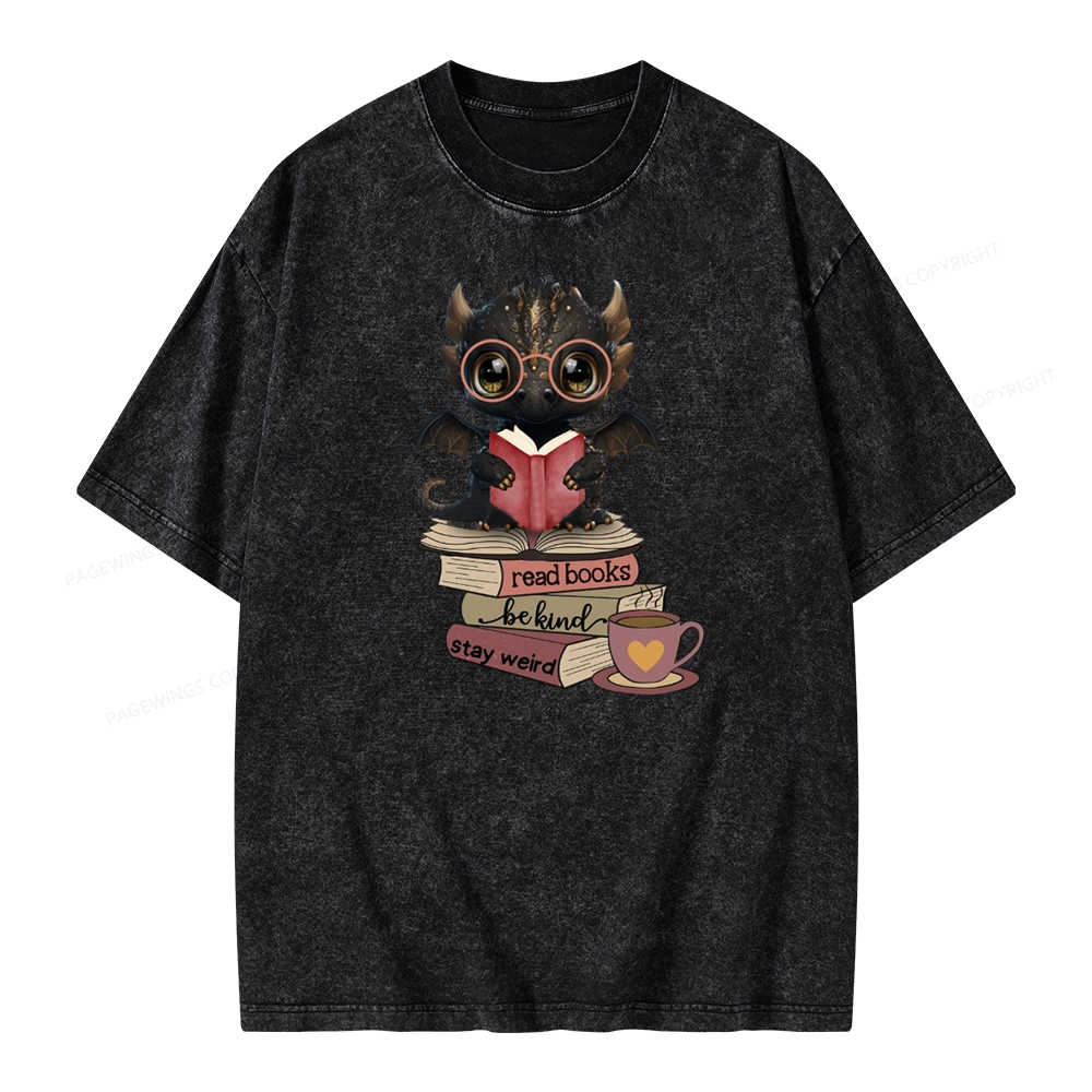 Pagewings Cute Dragon Reading Unisex Washed T-shirt