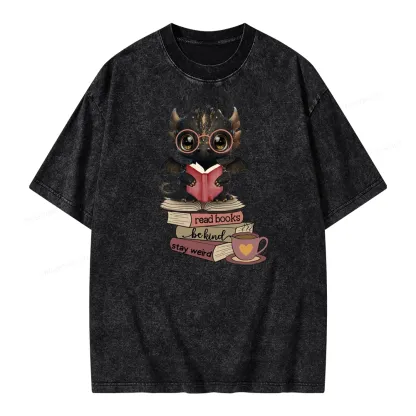 Pagewings Cute Dragon Reading Unisex Washed T-shirt