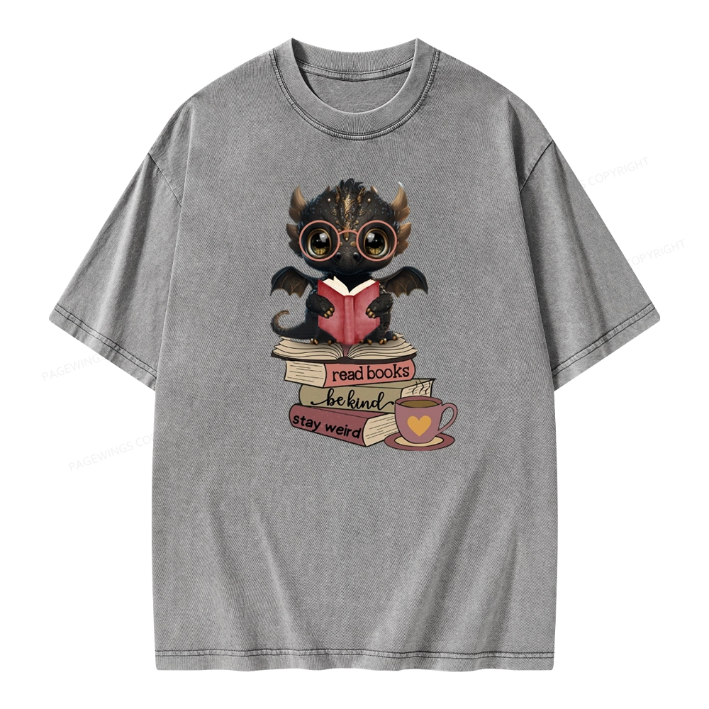 Pagewings Cute Dragon Reading Unisex Washed T-shirt