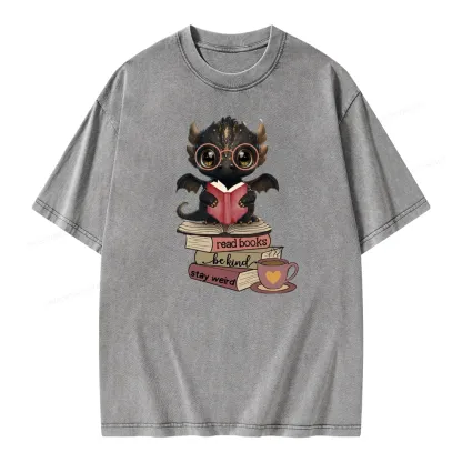 Pagewings Cute Dragon Reading Unisex Washed T-shirt