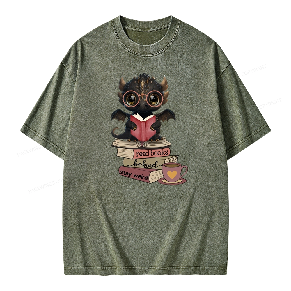 Pagewings Cute Dragon Reading Unisex Washed T-shirt