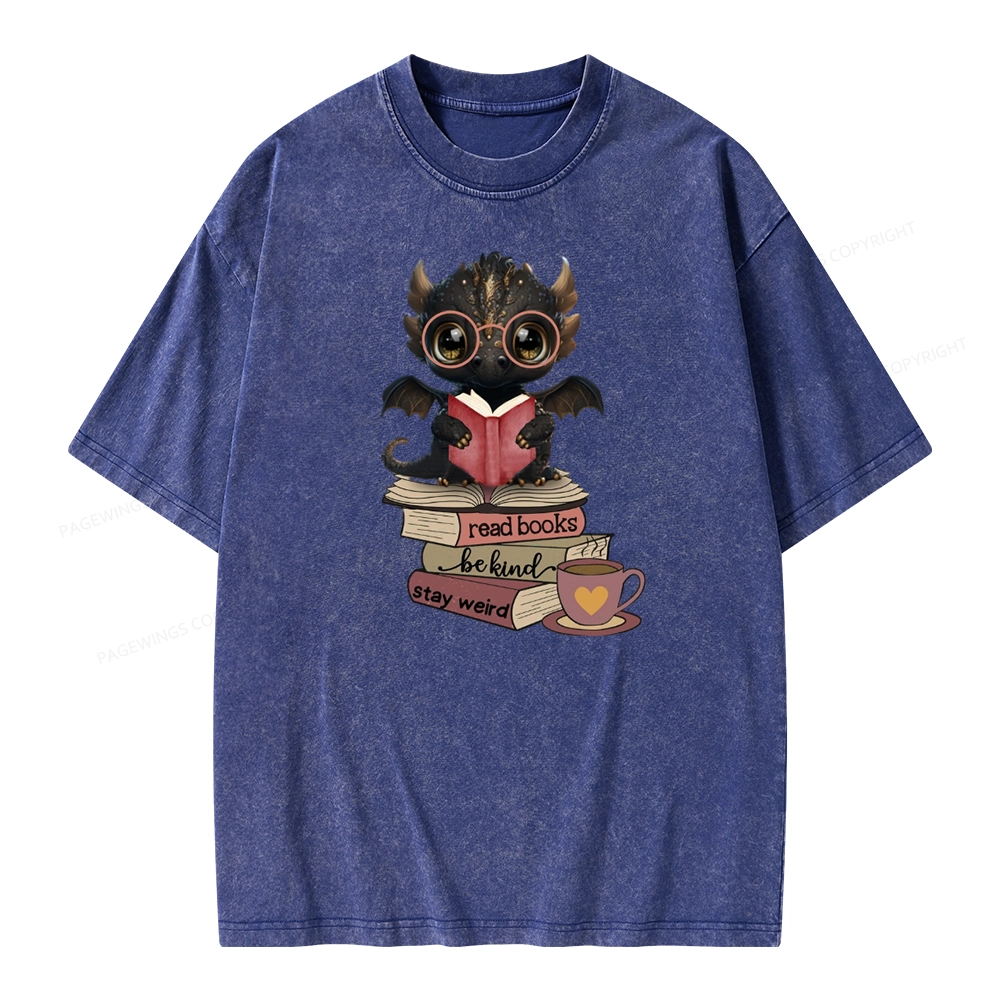 Pagewings Cute Dragon Reading Unisex Washed T-shirt