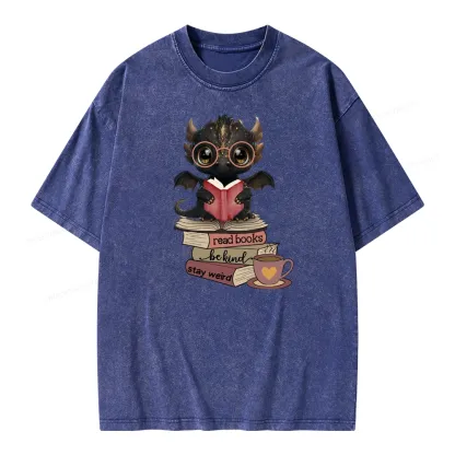 Pagewings Cute Dragon Reading Unisex Washed T-shirt