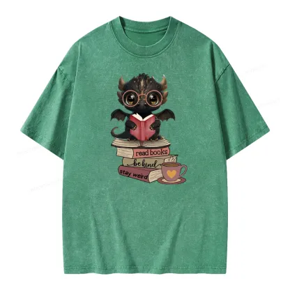 Pagewings Cute Dragon Reading Unisex Washed T-shirt
