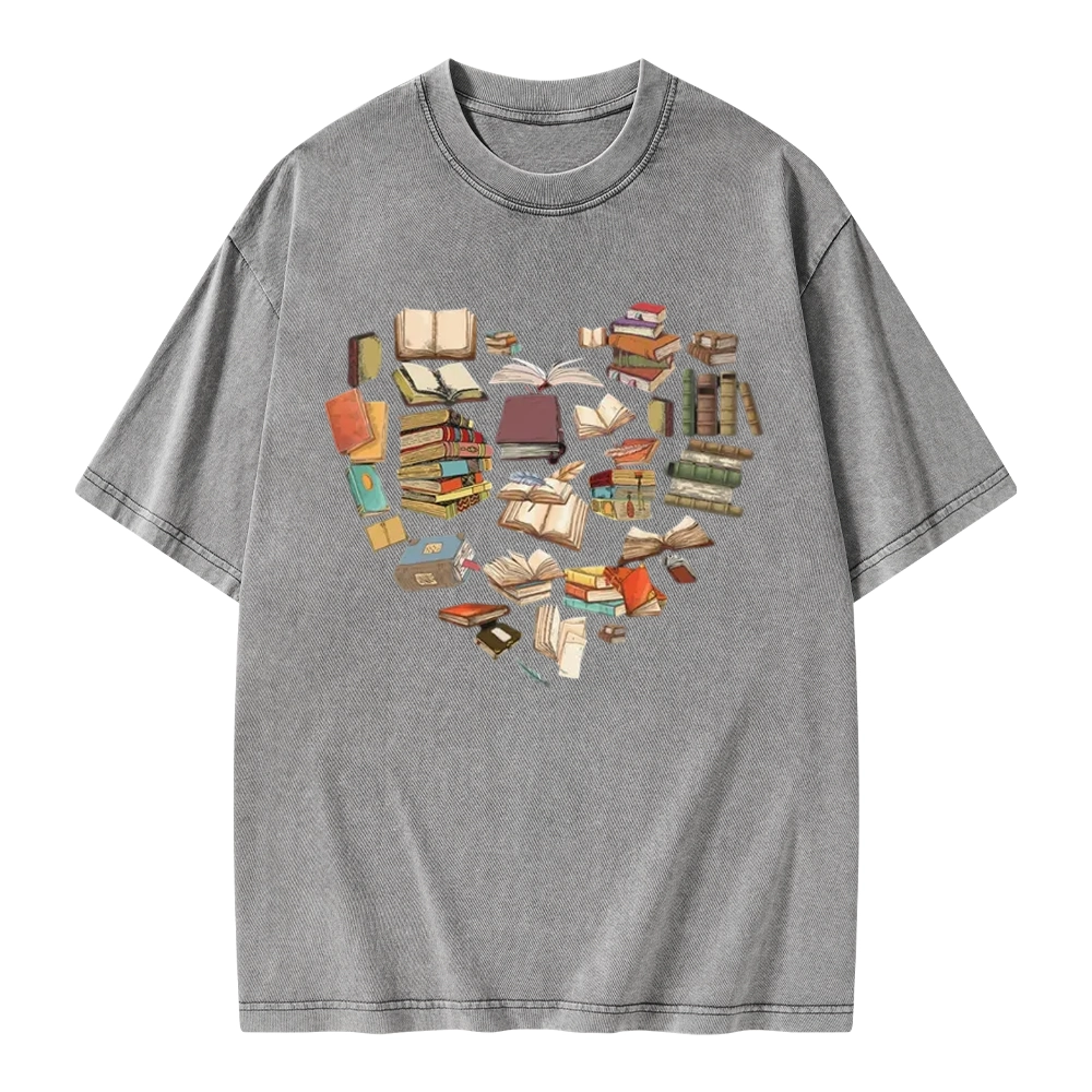 Pagewings Book Heart For Men And Women Unisex Washed T-shirt