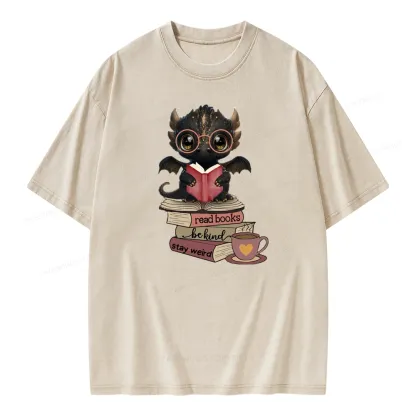 Pagewings Cute Dragon Reading Unisex Washed T-shirt