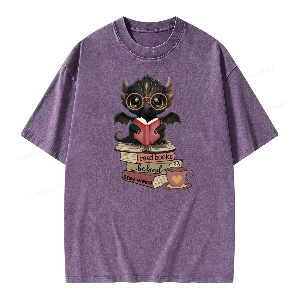 Pagewings Cute Dragon Reading Unisex Washed T-shirt