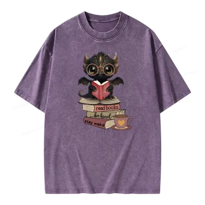 Pagewings Cute Dragon Reading Unisex Washed T-shirt
