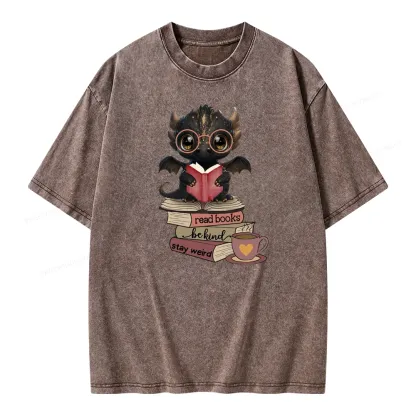 Pagewings Cute Dragon Reading Unisex Washed T-shirt
