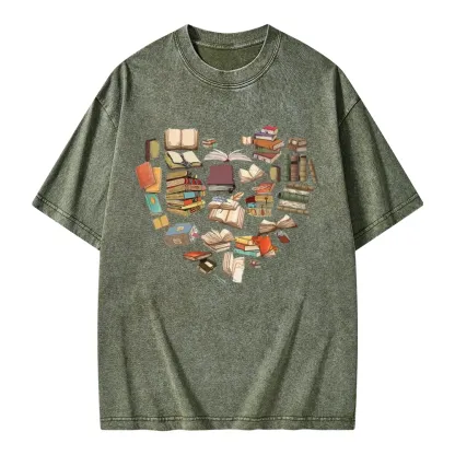 Pagewings Book Heart For Men And Women Unisex Washed T-shirt
