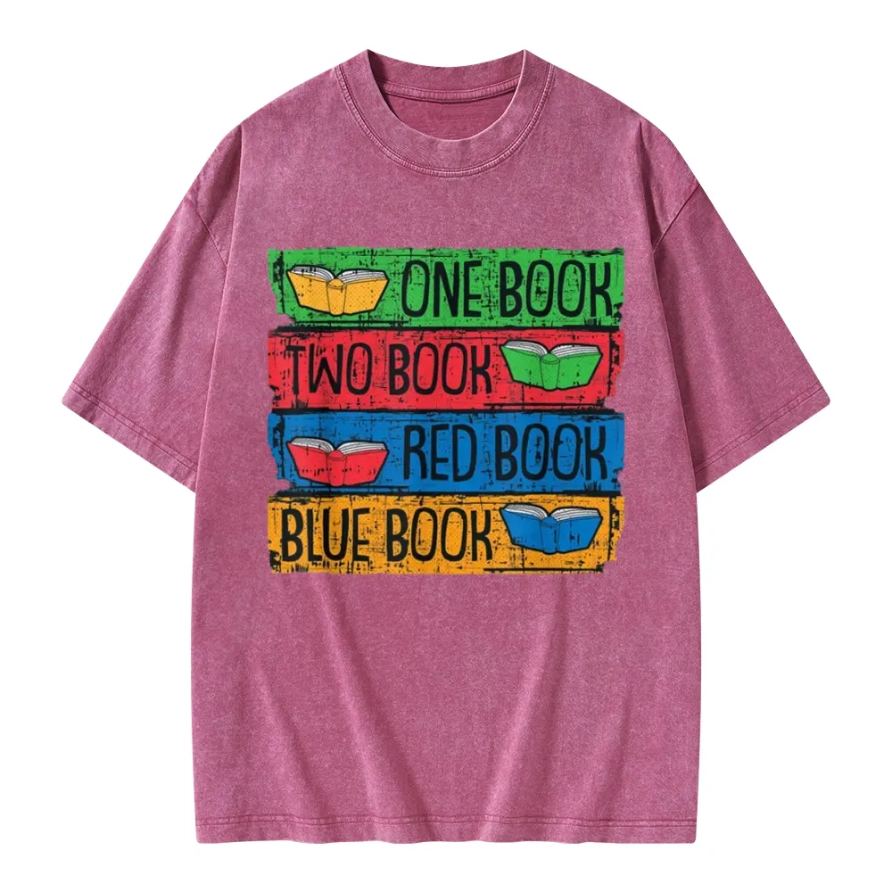 Pagewings One Book Two Books Red Book Blue Book Unisex Washed T-shirt