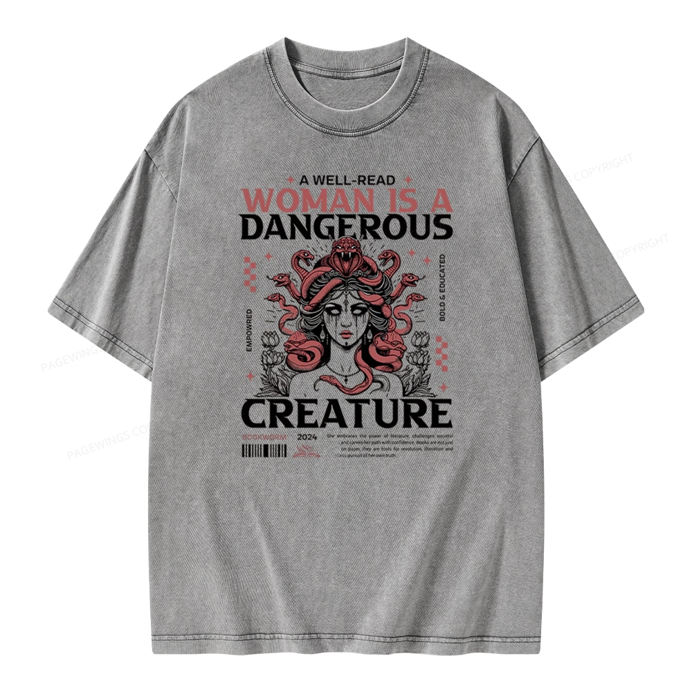 Pagewings A Well-Read Woman is A Dangerous Creature Unisex Washed T-shirt