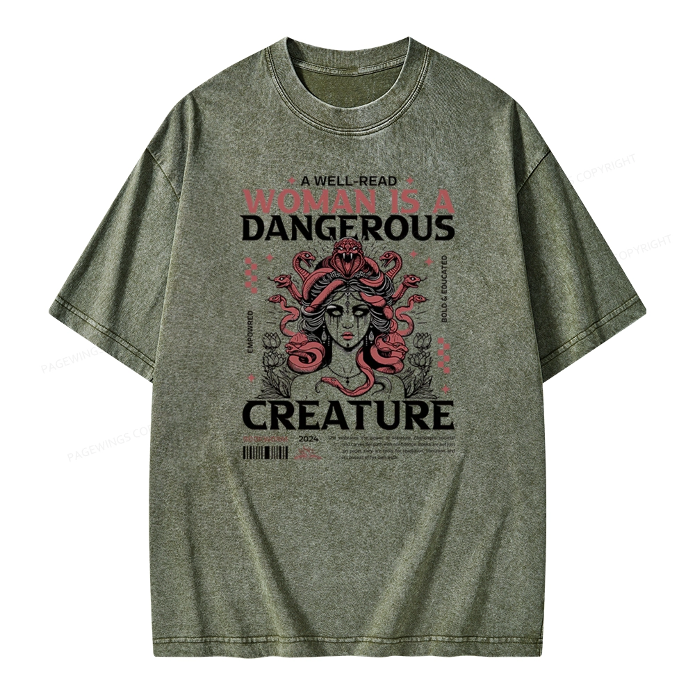 Pagewings A Well-Read Woman is A Dangerous Creature Unisex Washed T-shirt