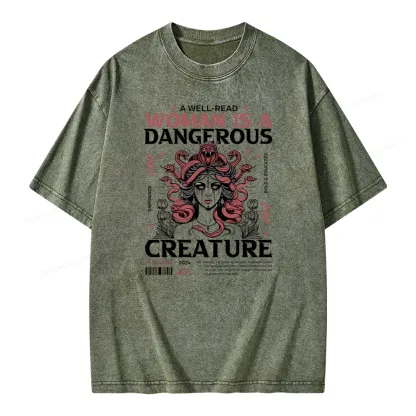 Pagewings A Well-Read Woman is A Dangerous Creature Unisex Washed T-shirt