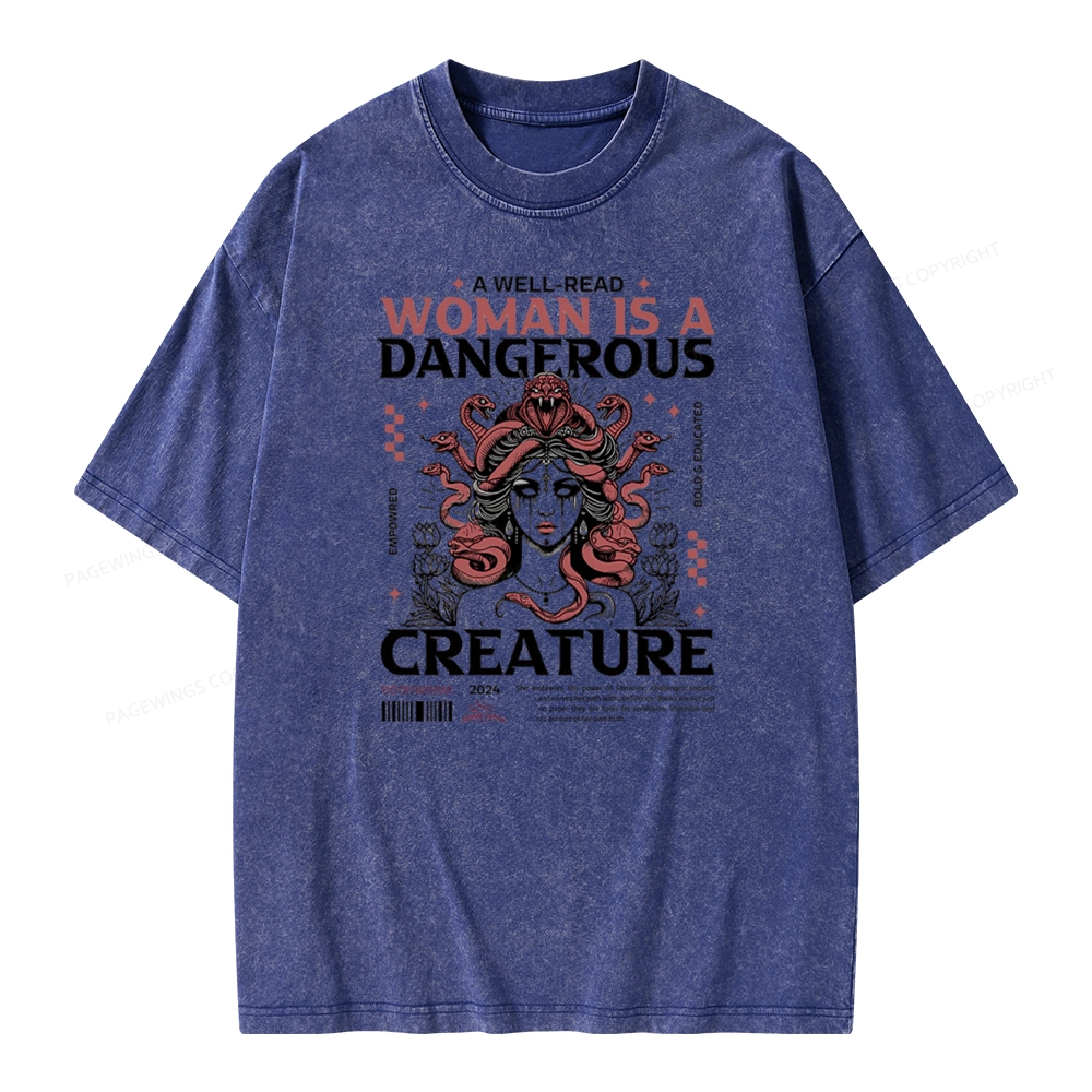 Pagewings A Well-Read Woman is A Dangerous Creature Unisex Washed T-shirt