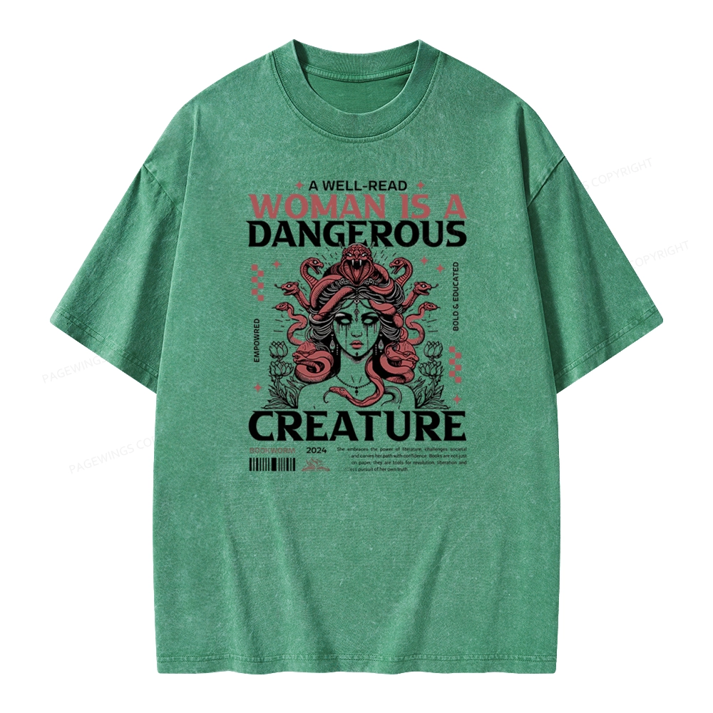 Pagewings A Well-Read Woman is A Dangerous Creature Unisex Washed T-shirt