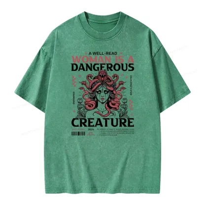 Pagewings A Well-Read Woman is A Dangerous Creature Unisex Washed T-shirt