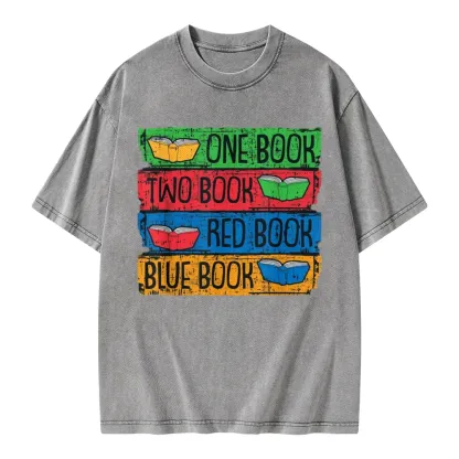 Pagewings One Book Two Books Red Book Blue Book Unisex Washed T-shirt
