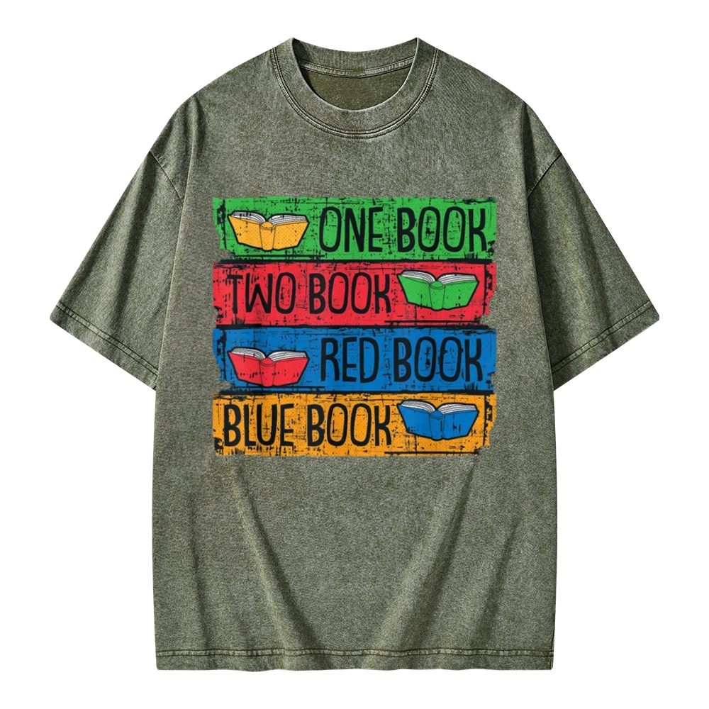 Pagewings One Book Two Books Red Book Blue Book Unisex Washed T-shirt