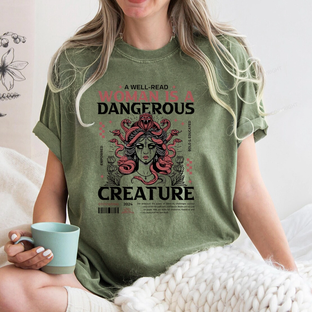 Pagewings A Well-Read Woman is A Dangerous Creature Unisex Washed T-shirt