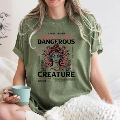 Pagewings A Well-Read Woman is A Dangerous Creature Unisex Washed T-shirt
