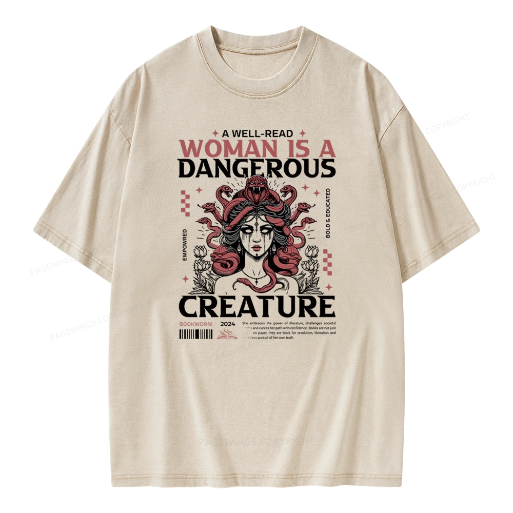 Pagewings A Well-Read Woman is A Dangerous Creature Unisex Washed T-shirt