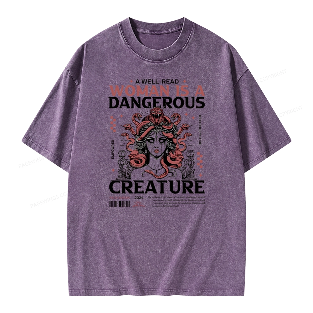 Pagewings A Well-Read Woman is A Dangerous Creature Unisex Washed T-shirt