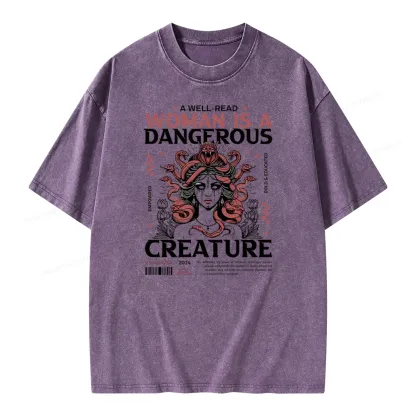 Pagewings A Well-Read Woman is A Dangerous Creature Unisex Washed T-shirt