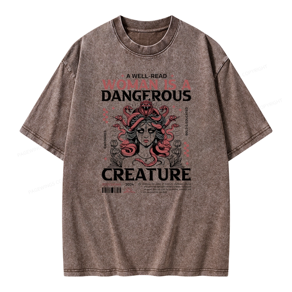 Pagewings A Well-Read Woman is A Dangerous Creature Unisex Washed T-shirt