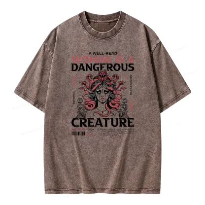 Pagewings A Well-Read Woman is A Dangerous Creature Unisex Washed T-shirt
