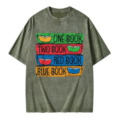 Pagewings One Book Two Books Red Book Blue Book Unisex Washed T-shirt
