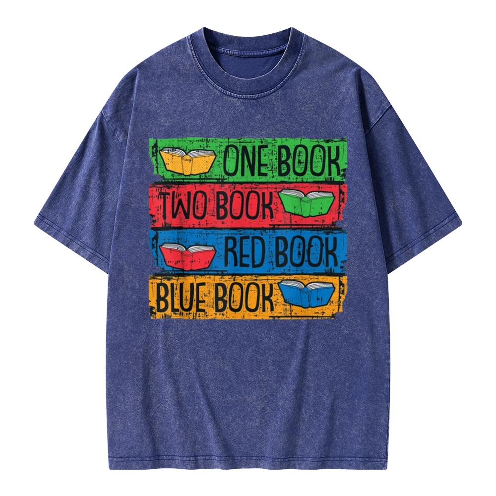 Pagewings One Book Two Books Red Book Blue Book Unisex Washed T-shirt