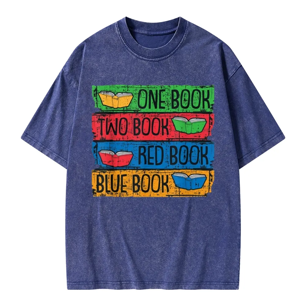 Pagewings One Book Two Books Red Book Blue Book Unisex Washed T-shirt