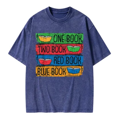 Pagewings One Book Two Books Red Book Blue Book Unisex Washed T-shirt