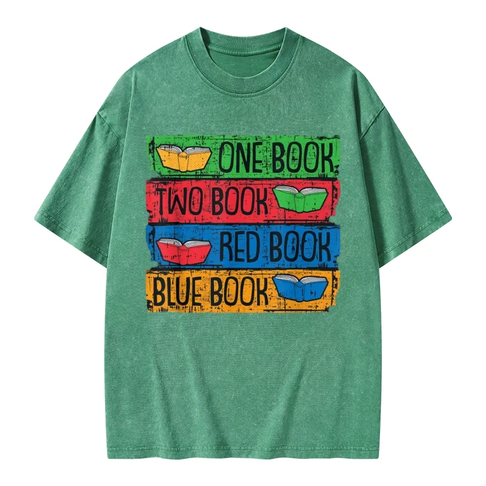 Pagewings One Book Two Books Red Book Blue Book Unisex Washed T-shirt