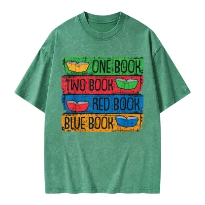 Pagewings One Book Two Books Red Book Blue Book Unisex Washed T-shirt