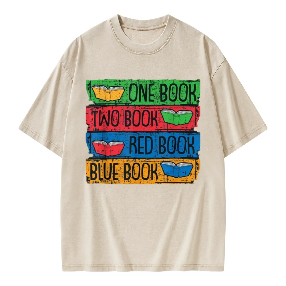 Pagewings One Book Two Books Red Book Blue Book Unisex Washed T-shirt